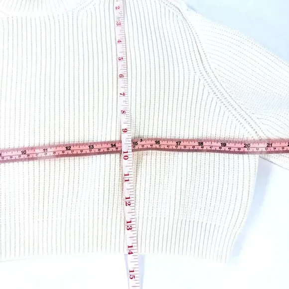 Zara Women S Cropped Ribbed Knit Sweater Cream Chunky Long Sleeve Casual Solid - Picture 6 of 7